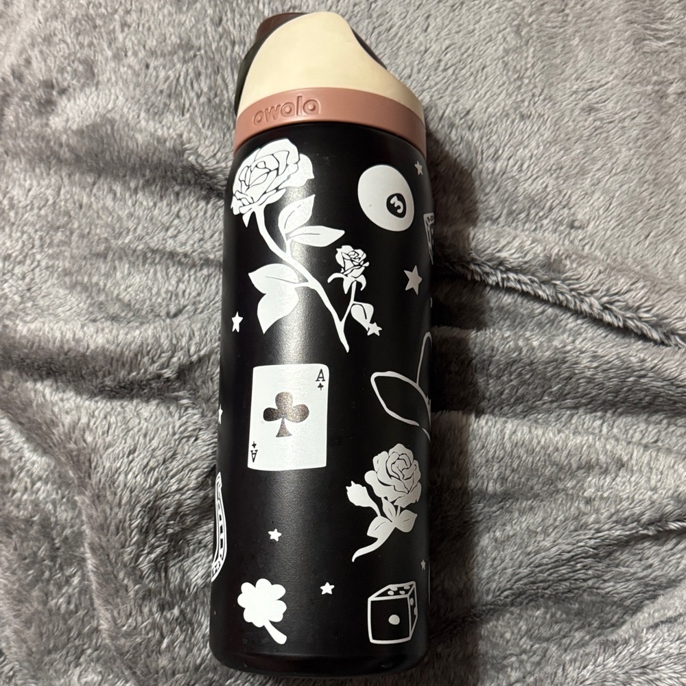 owala Black and Cream Floral & Card Stainless Bottle